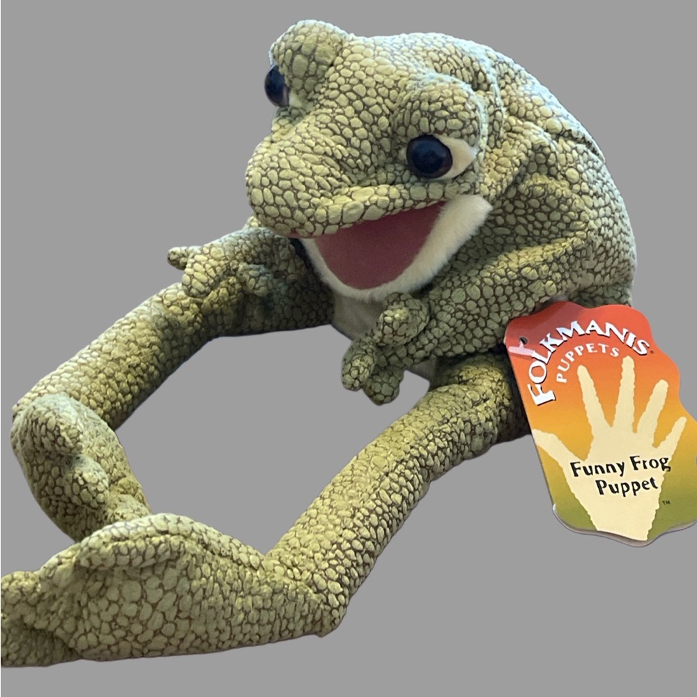 Folkmanis Funny Frog Hand Puppet Plush 5" Green 🐸 Frog New No Tags!